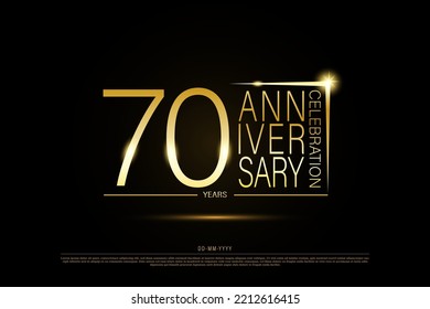 70 years golden anniversary gold logo on black background, vector design for celebration.