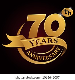 70 years golden anniversary logo celebration with golden ring and ribbon.