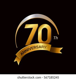 70 years golden anniversary logo celebration with ring and ribbon.