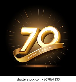 70 years golden anniversary logo celebration with firework and ribbon