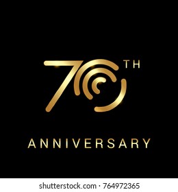70 Years Golden Anniversary Vector Logo Design Isolated on Black Background