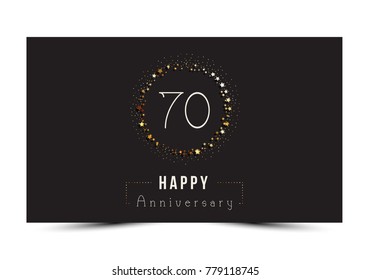 70 years Happy Anniversary card template with gold stars.