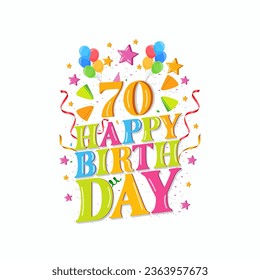 70 years happy birthday logo with balloons, vector illustration 70th Birthday Celebration design svg