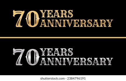 70 years logo. 70th anniversary celebration design. Birthday, invitation, jubilee golden and silver sign or symbol. Vector illustration.