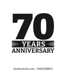 70 years logo or icon. 70th anniversary badge. Birthday celebrating, jubilee emblem design with number twenty. Vector illustration.