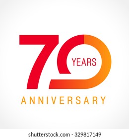 70 years old celebrating logotype. Colored happy anniversary 70 th numbers. Creative decorative greetings. Age symbol. Special prize, % off. Label idea. Isolated abstract graphic design template.