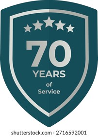 70 años de servicio Placa de escudo verde azulado con cinco estrellas