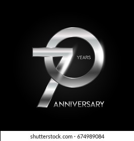 70 years silver anniversary celebration overlapping number logo, isolated on dark background