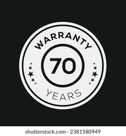70 years warranty seal stamp, vector label.
