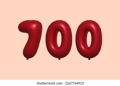 700 3d number balloon made of realistic metallic air balloon 3d rendering. 3D Red helium balloons for sale decoration Party Birthday, Celebrate anniversary, Wedding Holiday. Vector illustration