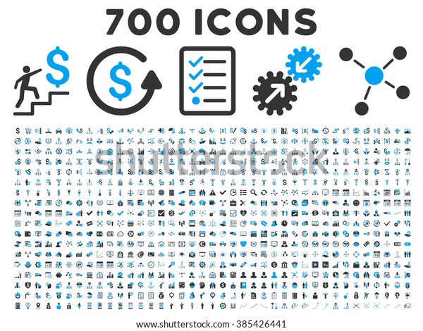 700 Business vector icons. Style\
is bicolor blue and gray flat symbols on a white\
background.