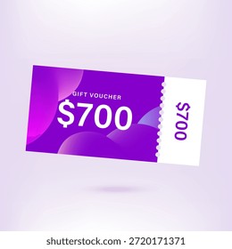 700 dólares de Cupón vale de regalo, Anuncio de devolución de dinero en efectivo oferta especial. Ilustración vectorial. Gran venta y super venta código de Cupón $700 descuento vale de regalo