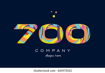 700 number digit numeral logo colored colorful rainbow acrylic modern creative vector icon design template