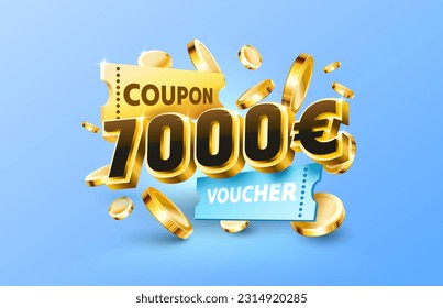 7000 euro coupon gift voucher, cash back banner special offer. Vector illustration