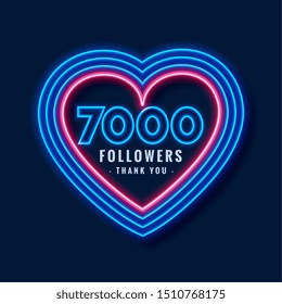 7000 followers thank you background in neon heart style