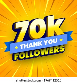 70000 followers banner with blue ribbon. Poster with thanks to subscribers on social networks. Vector illustration.