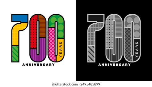 700th anniversary, seven thousandth anniversary logo set, colorful logo for celebration, invitations, congratulations, web template, flyer and booklet, retro