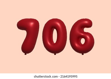 706 3D-Ballon aus realistischem metallischem Luftballon 3D Rendering. 3D Rote Helium Ballons zum Verkauf Dekoration Party Geburtstag, Feiertag Jubiläum, Hochzeitsfeiertag. Vektorgrafik