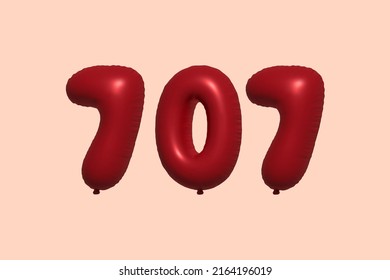 707 3d number balloon made of realistic metallic air balloon 3d rendering. 3D Red helium balloons for sale decoration Party Birthday, Celebrate anniversary, Wedding Holiday. Vector illustration