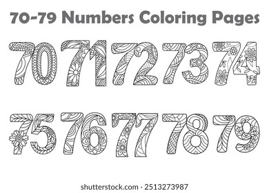 70-79 Number Coloring Pages Preschool Learning and Tracing Number Worksheet