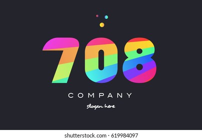 708 creative color green orange blue magenta pink number digit company logo vector icon spectrum