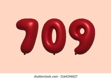 709 3d number balloon made of realistic metallic air balloon 3d rendering. 3D Red helium balloons for sale decoration Party Birthday, Celebrate anniversary, Wedding Holiday. Vector illustration