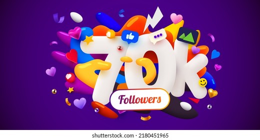 70k or 70000 followers thank you. Social Network friends, followers, Web user Thank you celebrate of subscribers or followers. Vector illustration