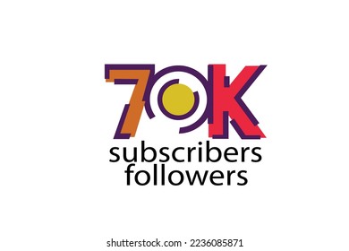 70K, 70.000 subscribers or followers blocks style with 3 colors on white background for social media and internet-vector