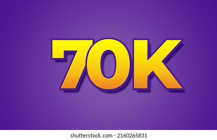 70k followers celebration vector banner with text. Social media achievement poster. 70k followers thank you lettering. Golden sparkling.