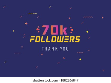 70k followers thank you. thank you 70k followers template. celebration 70k subscribers template for social media. 70000 followers thank you