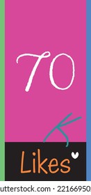 70K likes, social sites post, greeting card vector illustration on pink and black background