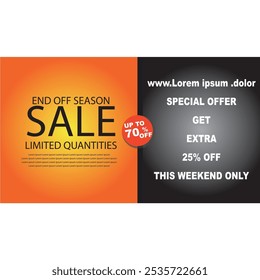 70%off discount promotion sale, Template for products advertising, web banners, leaflets, certificates and postcards. Vector  banner, Special offer limited time