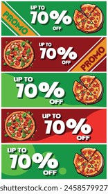 70OFF, Packung mit 5 Rabatt-Coupons für den Kauf von Pizzen, Farben grün und rot. 70 Prozent Rabatt