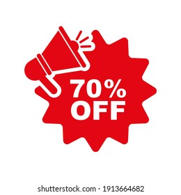 70%off sign on white background