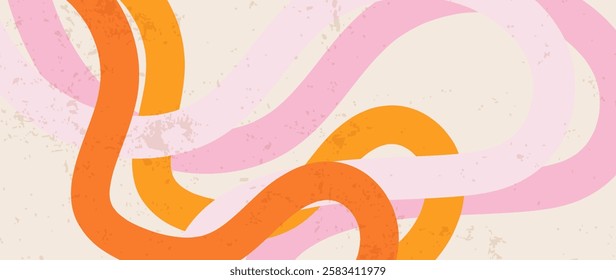 70s 60s color background vector. Retro wall decoration, groovy, trippy, geometric shape with texture. Vintage hippie wall art for interior, decorative, banner, cover, card.
