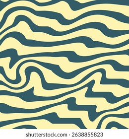 70s 60s groovy background pattern. Trendy retro psychedelic Y2k aesthetic style. Vintage blue, yellow horizontal stopped line wallpaper. 