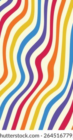 70s 60s groovy social media story background pattern. Trendy retro psychedelic Y2k aesthetic style. Vintage rainbow color vertical stopped line wallpaper