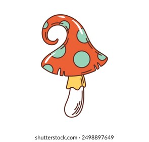 70s 80s hippie symbol, retro groovy mushroom. Retro magic mushroom, cartoon hippie fairytale toadstool or vintage funky isolated vector amanita. Groovy psychedelic symbol