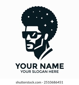 70s, 80s, Diseño de logotipo de Vector con estilo: Afro Icono de cabeza de silueta para el diseño de logotipo de marca creativa, elegante, Vector de silueta de diseño de cabeza de Vector mínimo