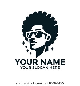 70s, 80s, Diseño de logotipo de Vector con estilo: Afro Icono de cabeza de silueta para el diseño de logotipo de marca creativa, elegante, Vector de silueta de diseño de cabeza de Vector mínimo
