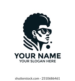 70s, 80s, Stylish Vector Logo Design: Afro Silhouette Head Icon for Creative Branding logo design, elegant,minimal vector head design silhouette vector