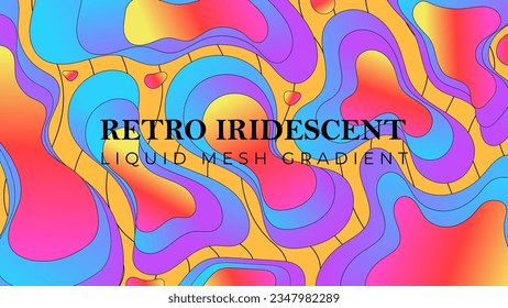 a 70s - 80s vector retro iridescent liquid background design, mesh gradient background.