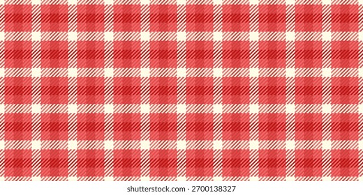 70s fundo tecido verificação, melhoria textura vetor sem emenda. Tartan têxtil padrão revestido de capa em vermelho e paleta de cores claras.