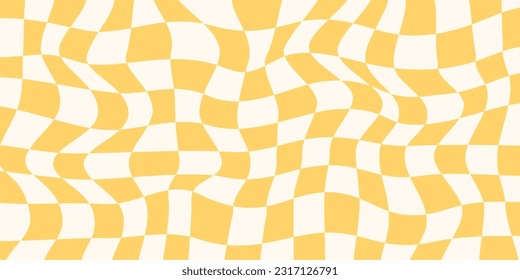 70s background in retro hippie style. Wave pattern, checkerboard, net. Texture vector illustration. Distorted in a psychedelic and Y2k aesthetic style