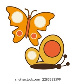 70s butterfly seventies retro quote Become the change, with butterfly silhouette, vector icon animal vintage style.