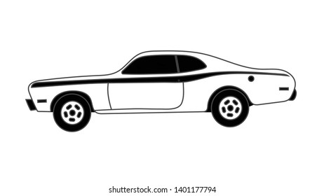 70s car sketch - Old car vector art 