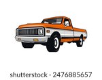 70s classic truck logo, classic truck service logo icon vector illustration.