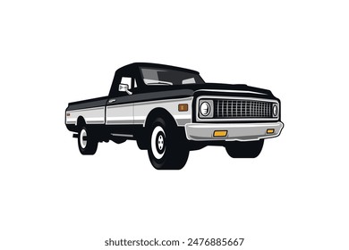 70s classic truck logo, classic truck service logo icon vector illustration.