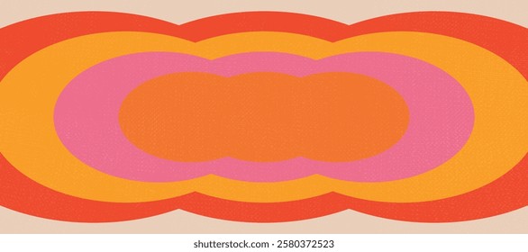 70s color background vector. Retro wall decoration, groovy, trippy, geometric shape. Vintage hippie wall art for interior, decorative, banner, cover, card.