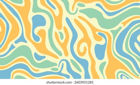 70s color background vector. Retro wall decoration, groovy, trippy, geometric shape. Vintage hippie wall art for interior, decorative, banner, cover, card.